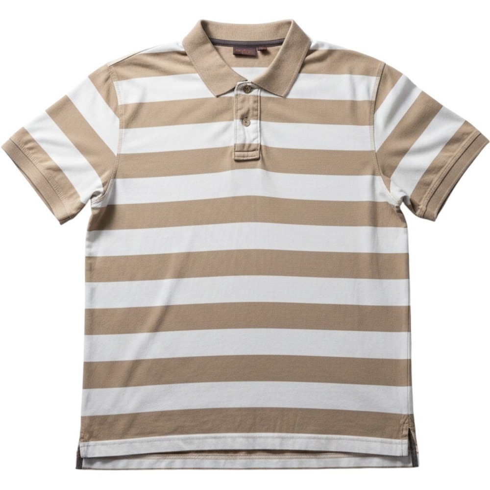 Esprit Polo Shirt Mens M Tan White Striped Short Sleeve Cotton Casual